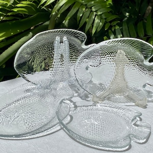 Vintage Arcoroc France Poisson Clear Set of Four Small Fish Plates