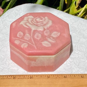 Vintage R Nemith Incolay Octagonal Pink Rose Trinket Box image 2