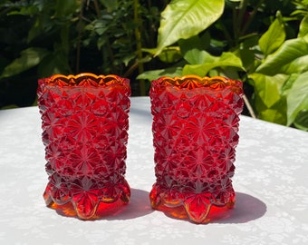 Vintage Daisy and Button Amberina Pair of Votive Candle Holders