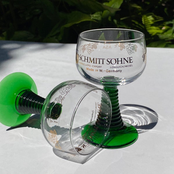 Vintage Schmitt Söhne Winery Pair of German Roemer Small Wine Glasses 4 ounce