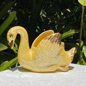 Vintage Holley Ross Yellow Lustreware Gold Trim Swan Small Planter