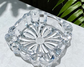 Vintage Lead Crystal Large Floral Style Ashtray