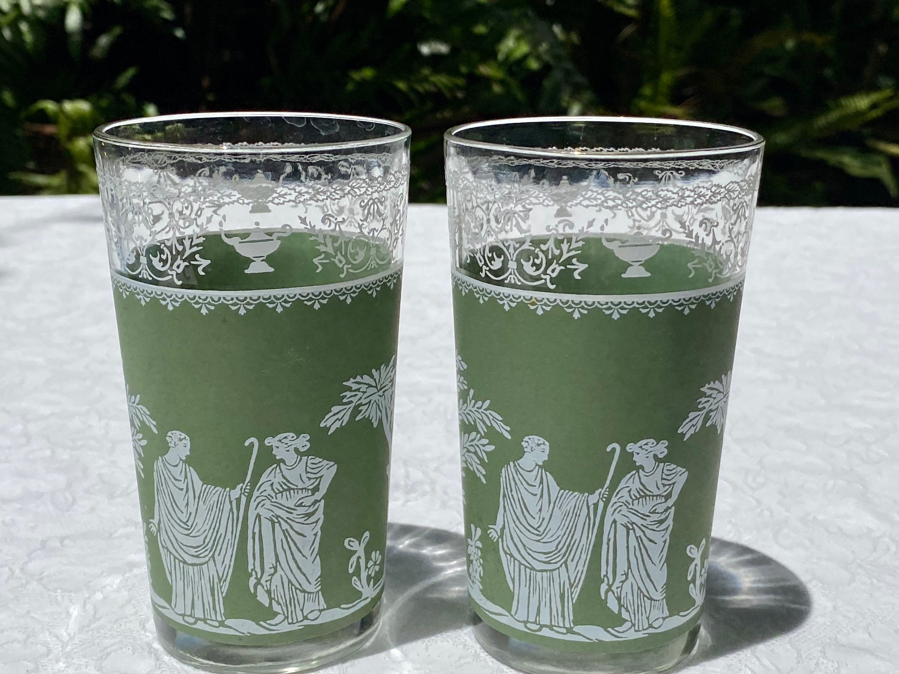 Vintage Jeannette Glass Hellenic Green Pair of Highball - Etsy