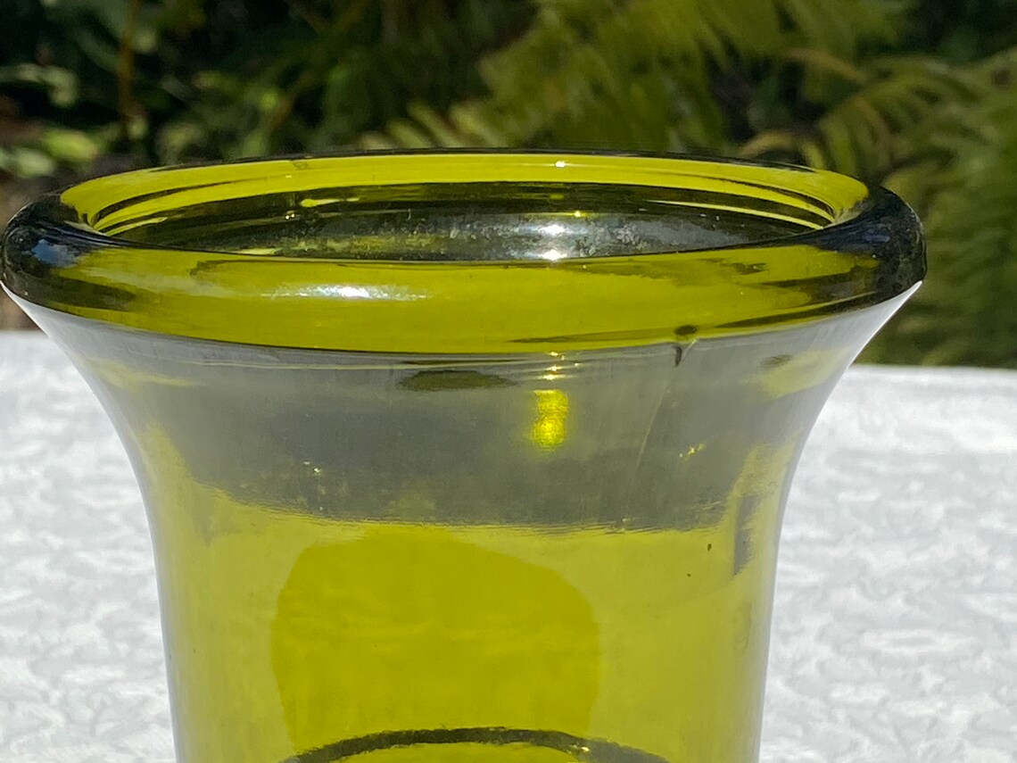 Olive Green Glass Pedestal Vintage Vase / Candle Holder Etsy