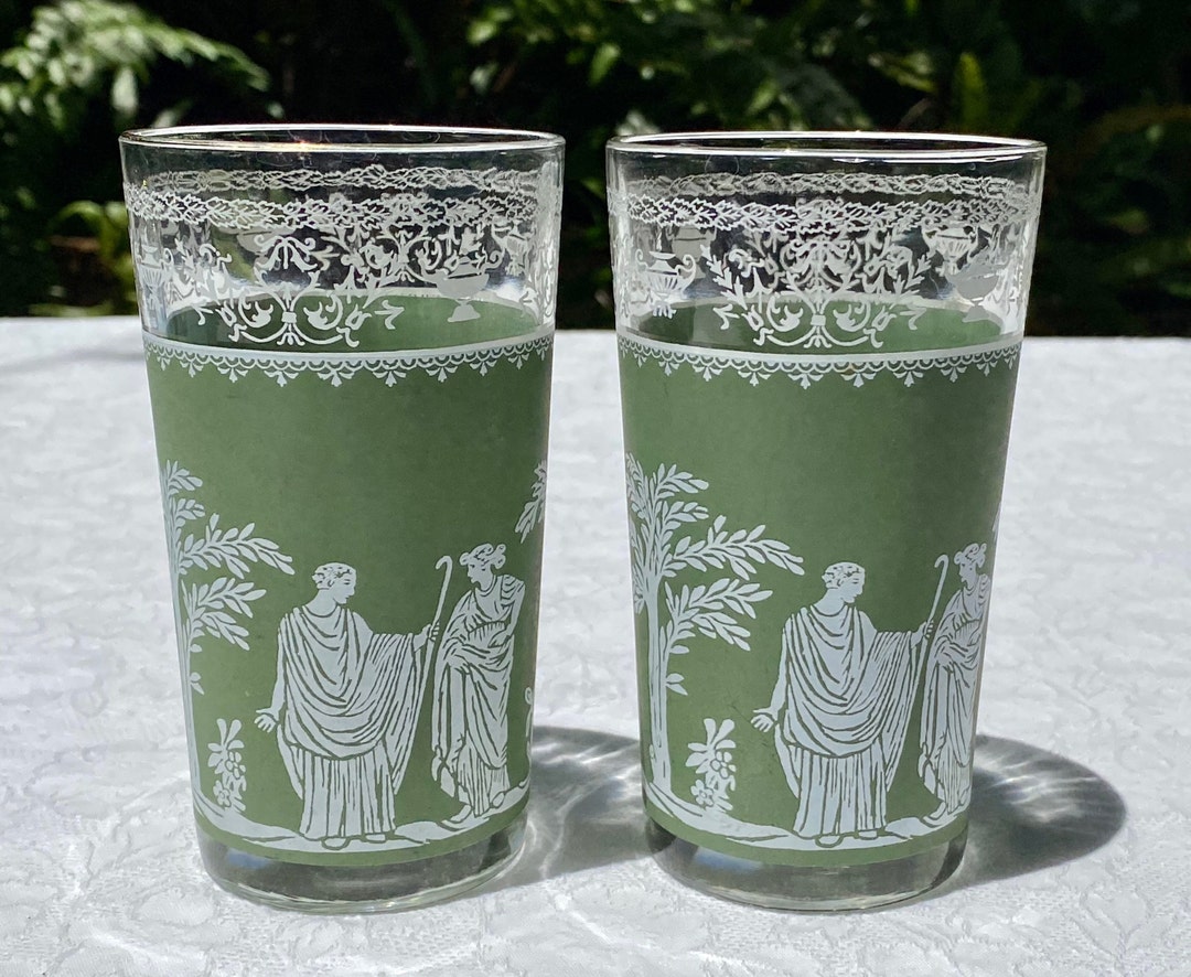 Vintage Jeannette Glass Hellenic Green Pair of Highball - Etsy