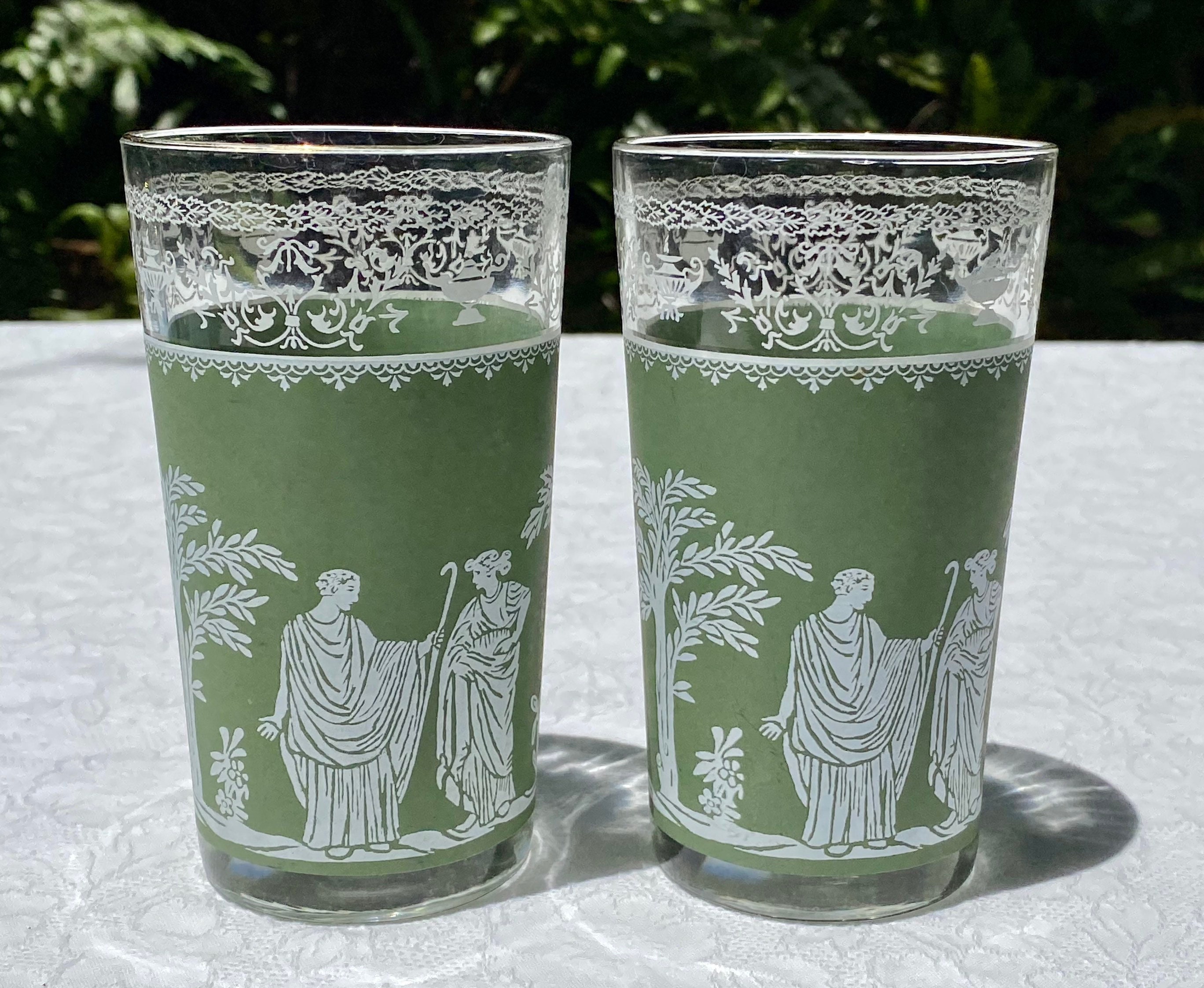 Vintage 1950s Green Ivy Drinking Glasses Set of 8 Tumblers