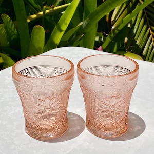Vintage Tiara Sandwich Glass Peach Pair of Tumblers 7 Ounce Circa 1990s