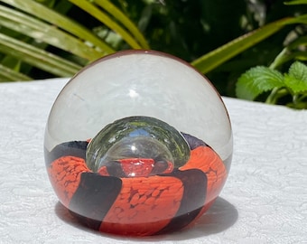 Art Glass Vintage Orb Paperweight Orange and Black