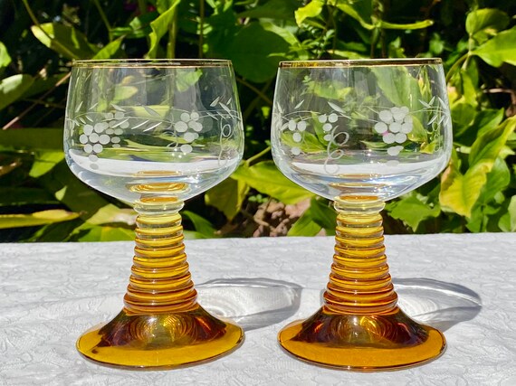 Engraved Wine Glasses - Set of 4, Vintage Vine Design