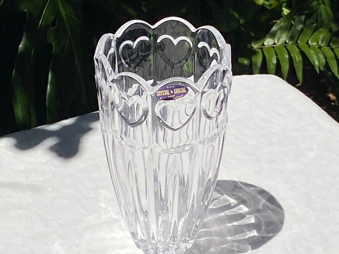 Deplomb Lead Crystal Heart Paneled Vase Vintage Crystal Etsy