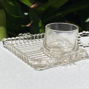 Vintage Hazel Atlas Glass Ball and Rib Sip Snack Smoke Set SMALL