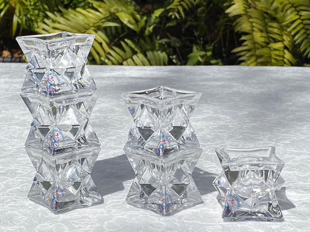 Vintage St. Crystal Stackable Candle Holders Set of Six Etsy