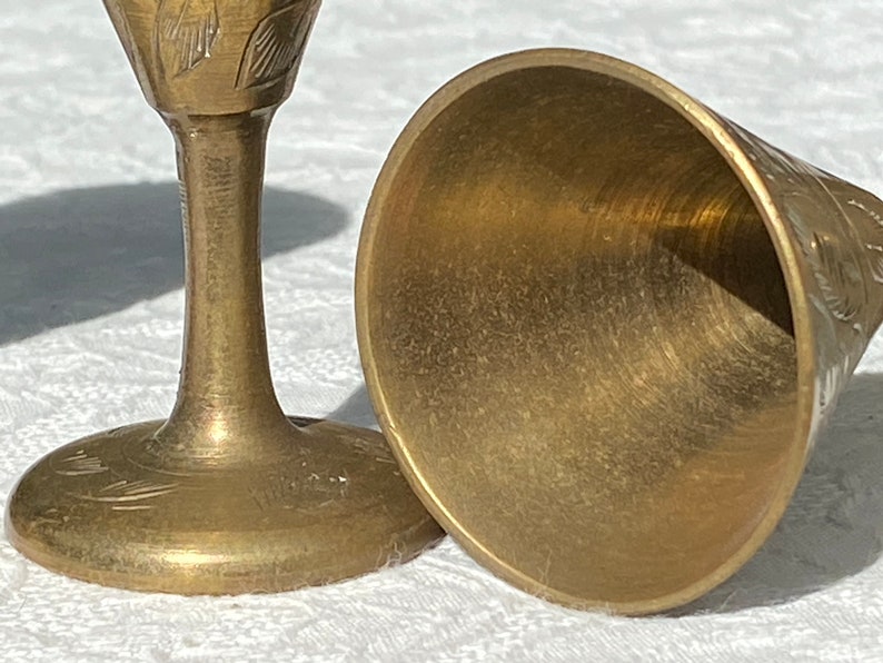 Y.C India Etched Brass Shot Glasses Set of Four