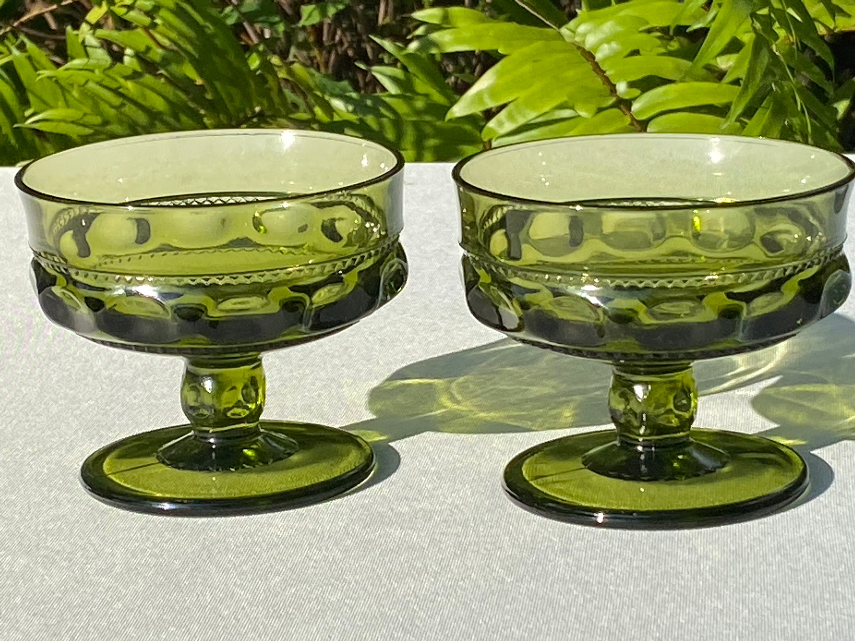 Tiffin Glass Green King's Crown Thumbprint Pair of Sherbet Etsy