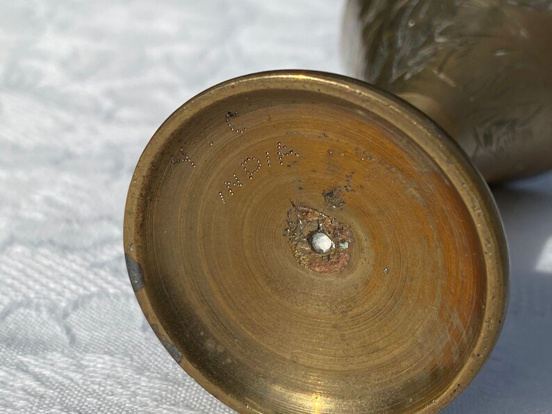 Y.C India Etched Brass Shot Glasses Set of Four