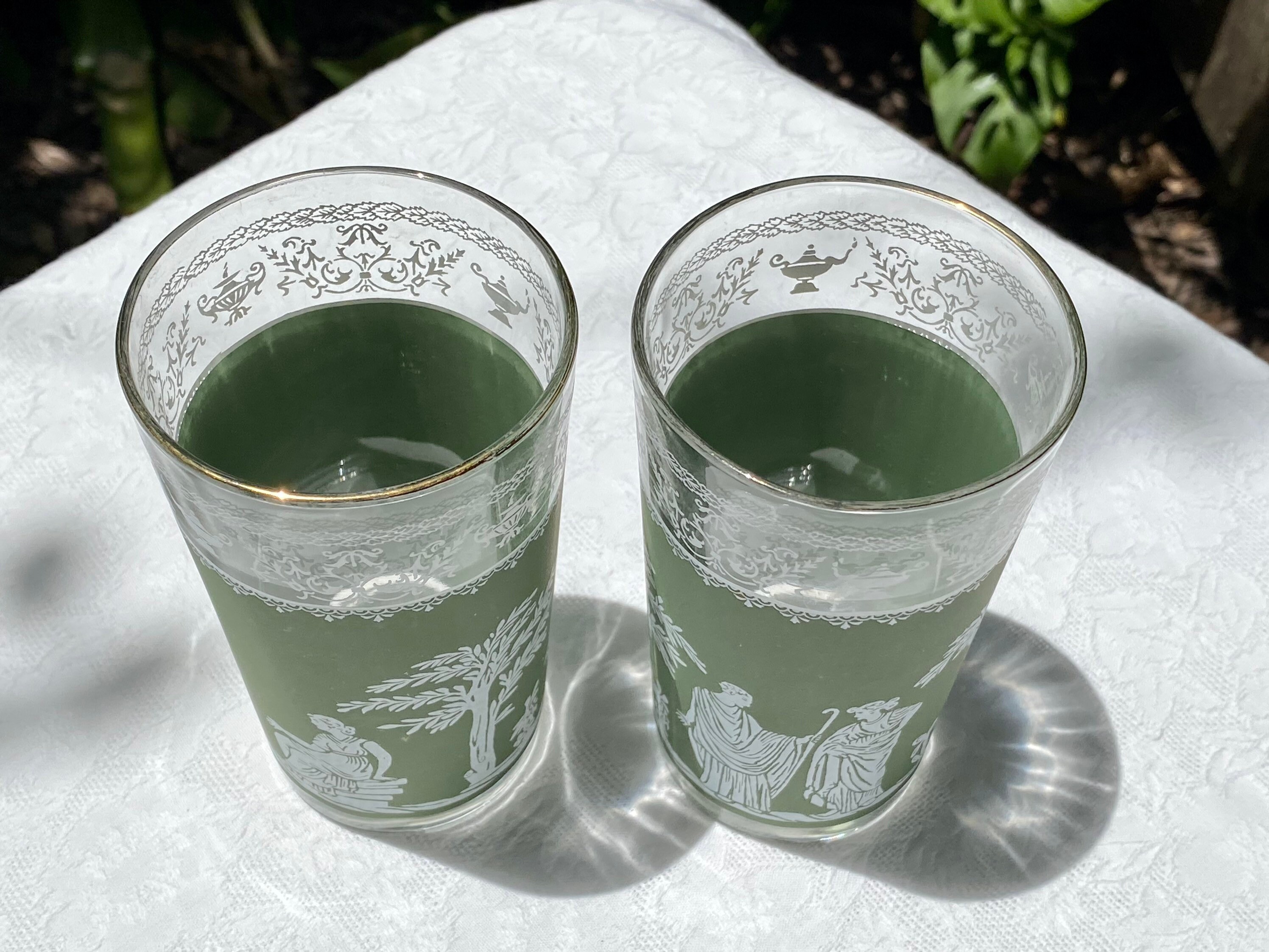 Vintage Jeannette Glass Hellenic Green Pair of Highball - Etsy