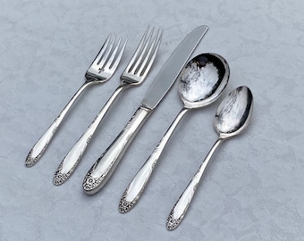 Vintage English Garden 1949 Silverplate Flatware 41 Piece Service for Eight Simeon L & George H Rogers Oneida FAIR CONDITION