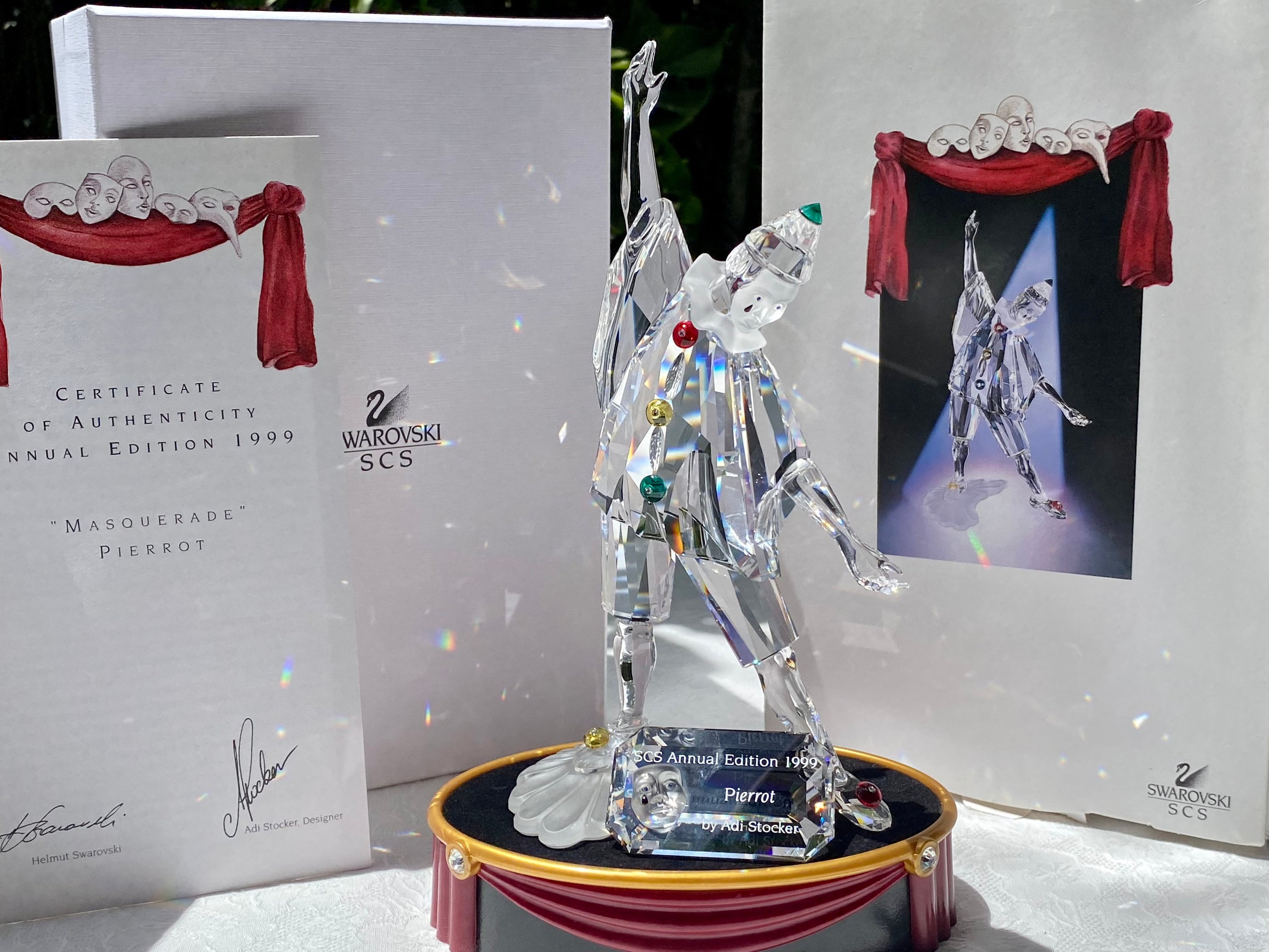 Vintage Swarovski Crystal Pierrot With Stand and Plaque