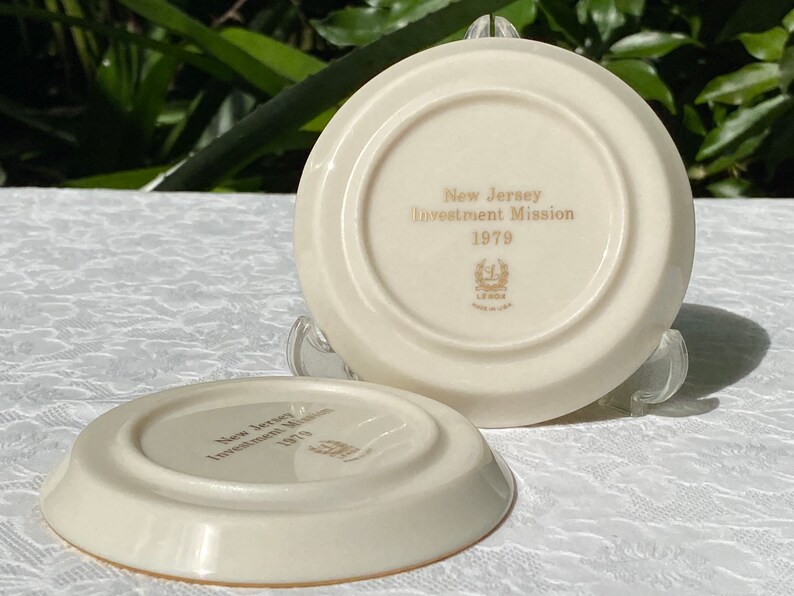 Vintage Lenox Gold Mark Pair of Coasters New Jersey Coat of Arms zdjęcie 6