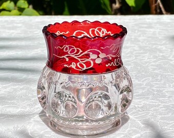 Vintage U.S. Glass Ruby Stain Grape Etched King's Crown Toothpick Holder