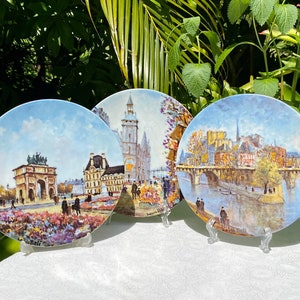 Vintage Louis Dali Paris Trio of D&#39;Arceau Limoges Set of Three Cabinet Plates Circa 1980s