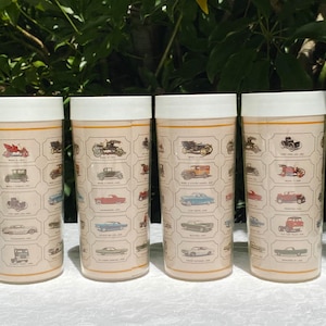 Vintage Thermo Serv Set of Four Classic Car Insulated Tumblers Circa 1980s
