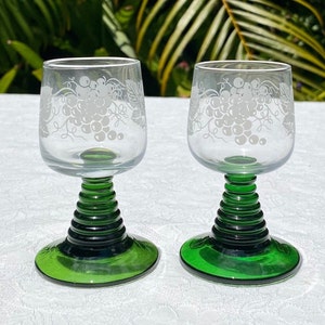 Vintage Green Glass German Roemer Glasses 2 Ounce