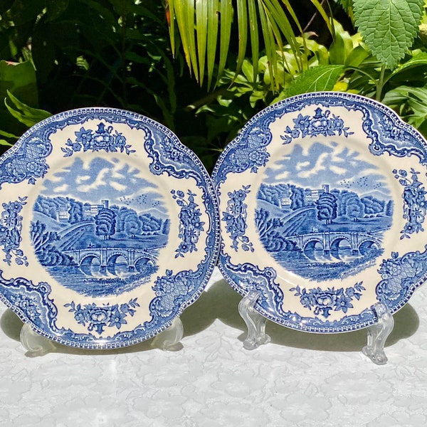 Vintage Johnson Brothers Old Britain Castles Blue Pair of Bread Plates