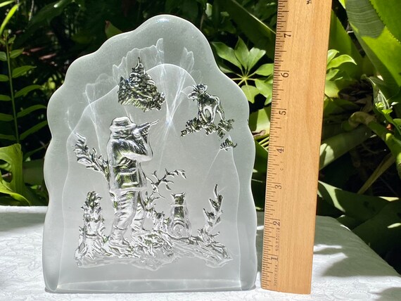 Nybro Sweden Large Bas Relief Hunter And Moose Large Glass Etsy