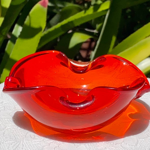 Vintage Orange Art Glass Small Personal Ashtray