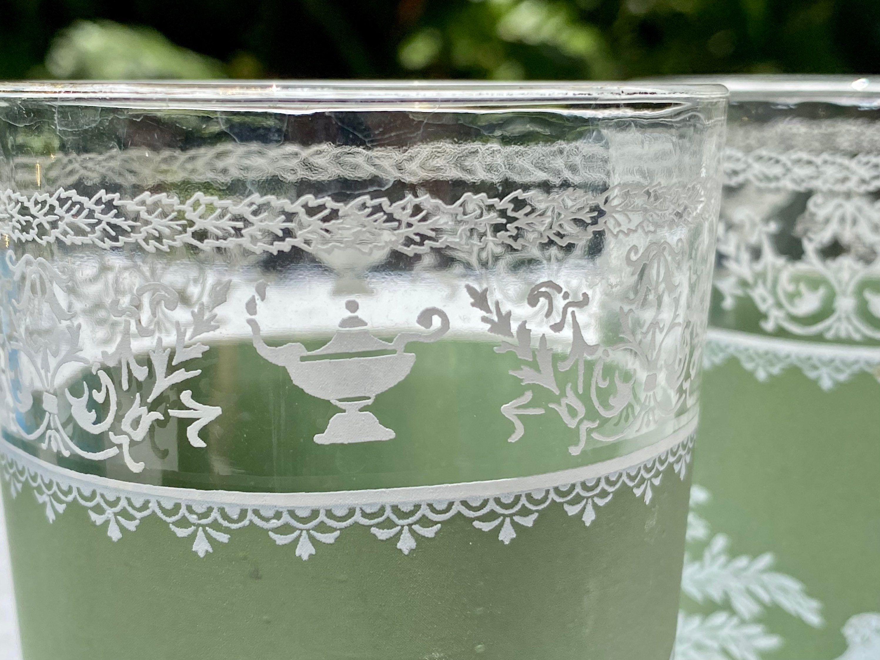 Vintage Jeannette Glass Hellenic Green Pair of Highball - Etsy