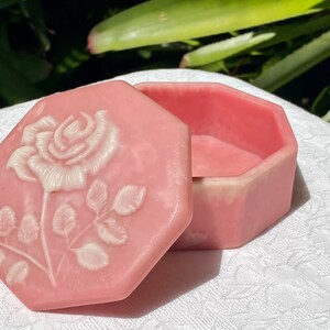 Vintage R Nemith Incolay Octagonal Pink Rose Trinket Box image 4