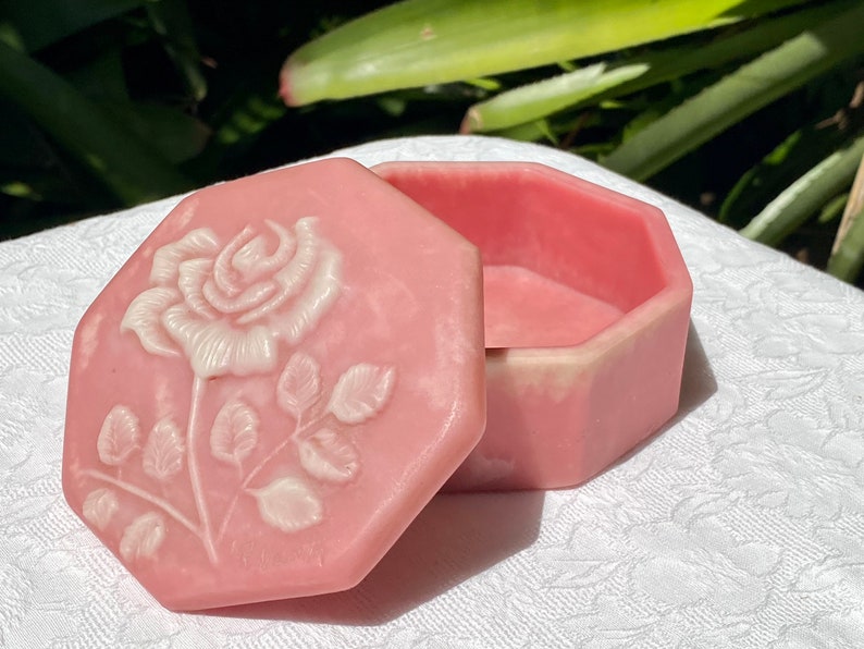 Vintage R Nemith Incolay Octagonal Pink Rose Trinket Box image 4