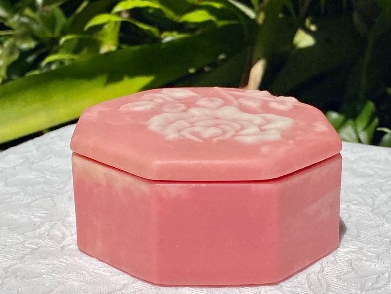 Vintage R Nemith Incolay Octagonal Pink Rose Trinket Box image 9