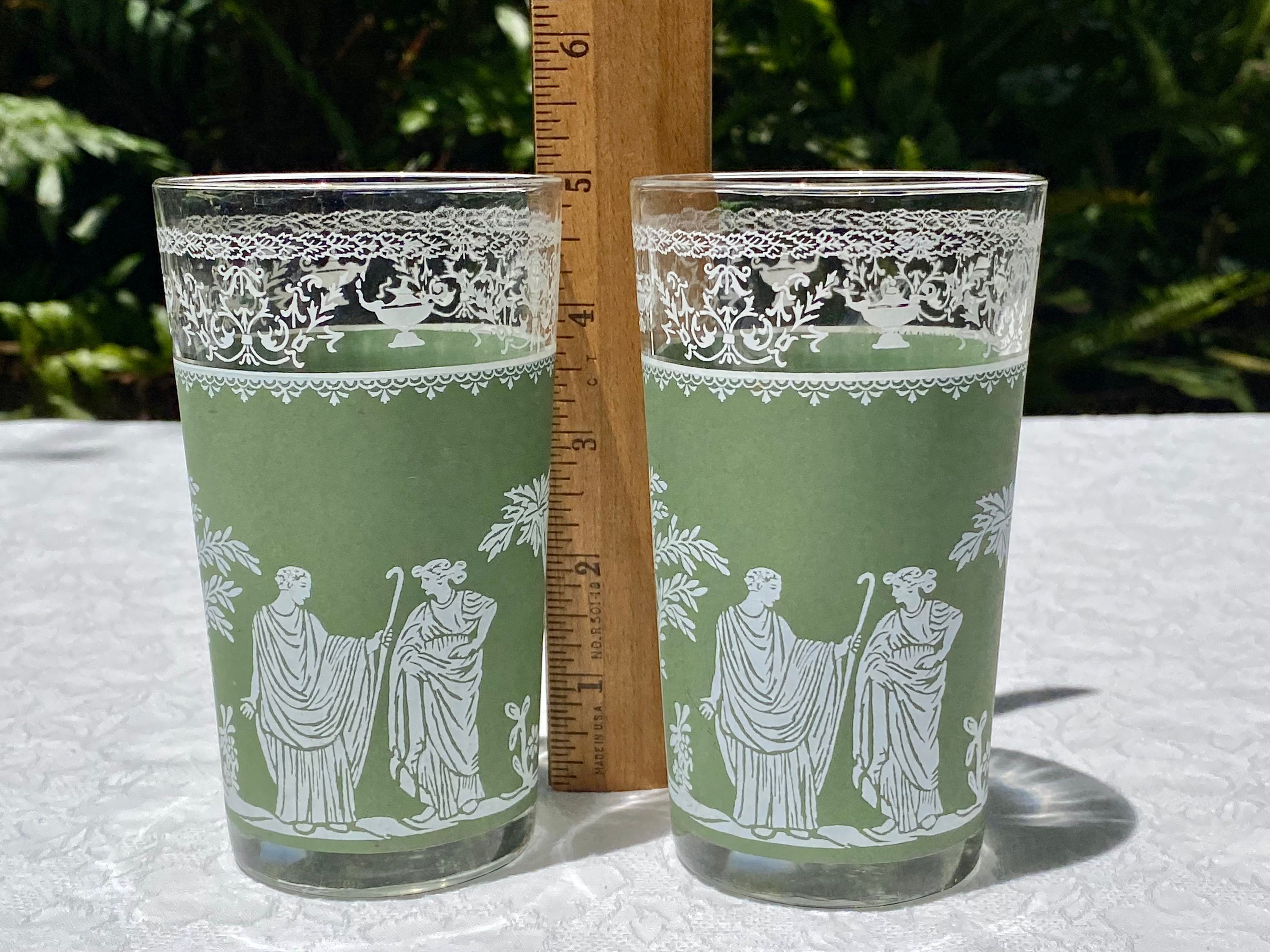 Vintage Jeannette Glass Hellenic Green Pair of Highball - Etsy