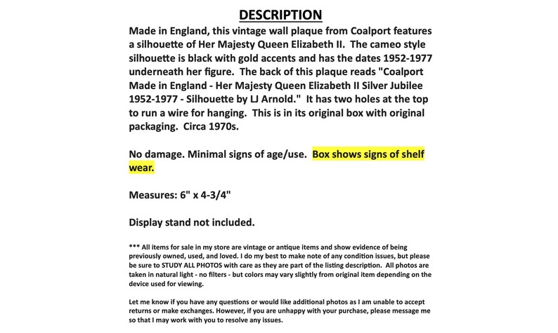 Written description for a vintage Coalport plaque