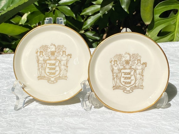 Vintage Lenox Gold Mark Pair of Coasters New Jersey Coat of Arms
