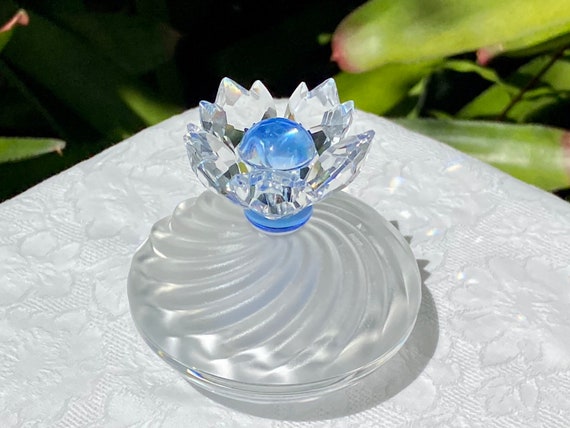 Vintage Swarovski Crystal Blue Flower Jewel Box w… - image 9