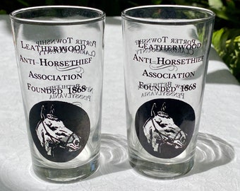 Vintage Leatherwood Anti Horsethief Association Pair of Tumblers Clarion County Pennsylvania 9 Ounce