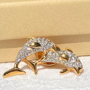 Swarovski Crystal Dolphin Vintage Lapel Pin Circa 1990s