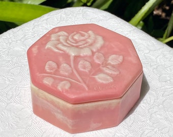 Vintage R Nemith Incolay Octagonal Pink Rose Trinket Box