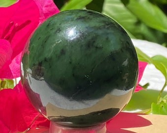 Vintage Dark Green Moss Agate Polished Sphere 195 grams