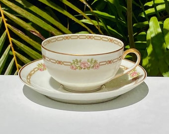 Vintage Theodore Haviland Limoges Porcelain Cup and Saucer Schleiger 635 5 Ounce