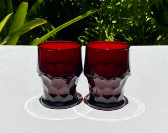 Vintage Ruby Red Georgian Honeycomb PAIR of Glasses