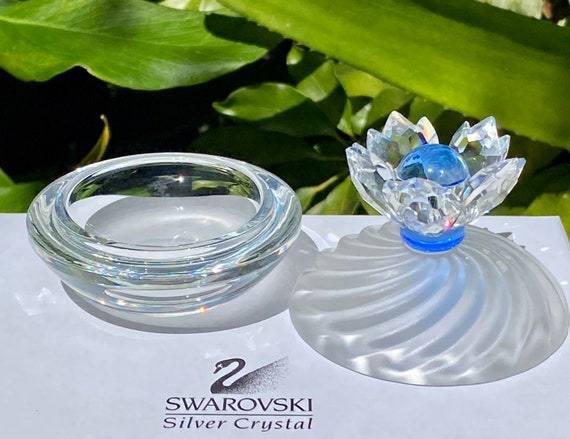 Vintage Swarovski Crystal Blue Flower Jewel Box w… - image 4