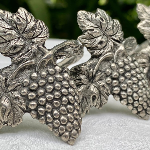 Pewter Grape and Leaf Vintage Napkin Rings Set of Four