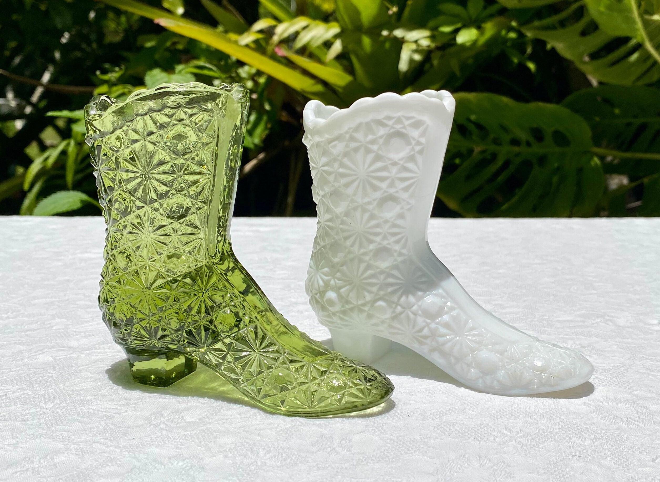 Vintage Fenton Glass Boots: Daisy and Button Pattern, Milk Glass