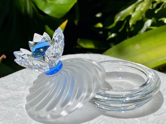 Vintage Swarovski Crystal Blue Flower Jewel Box w… - image 7