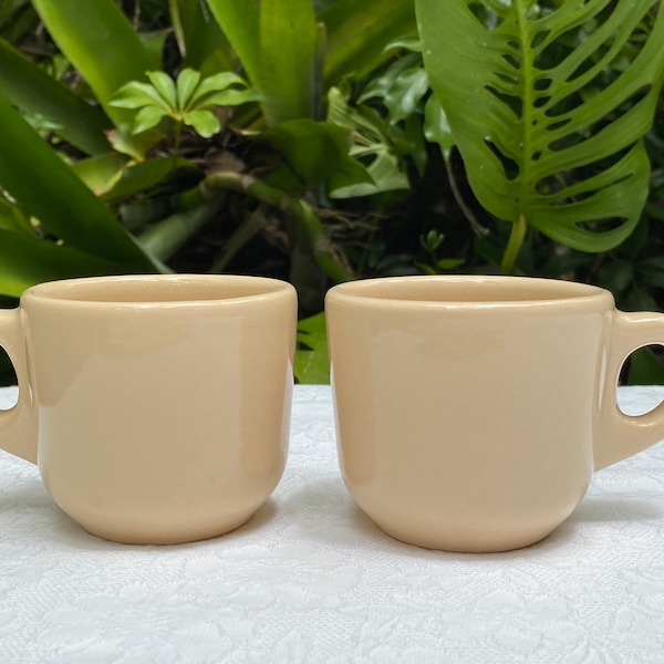 Vintage Allegheny Buffalo Restaurant Ware Adobe Tan Pair of Demitasse Cups 4 Ounce