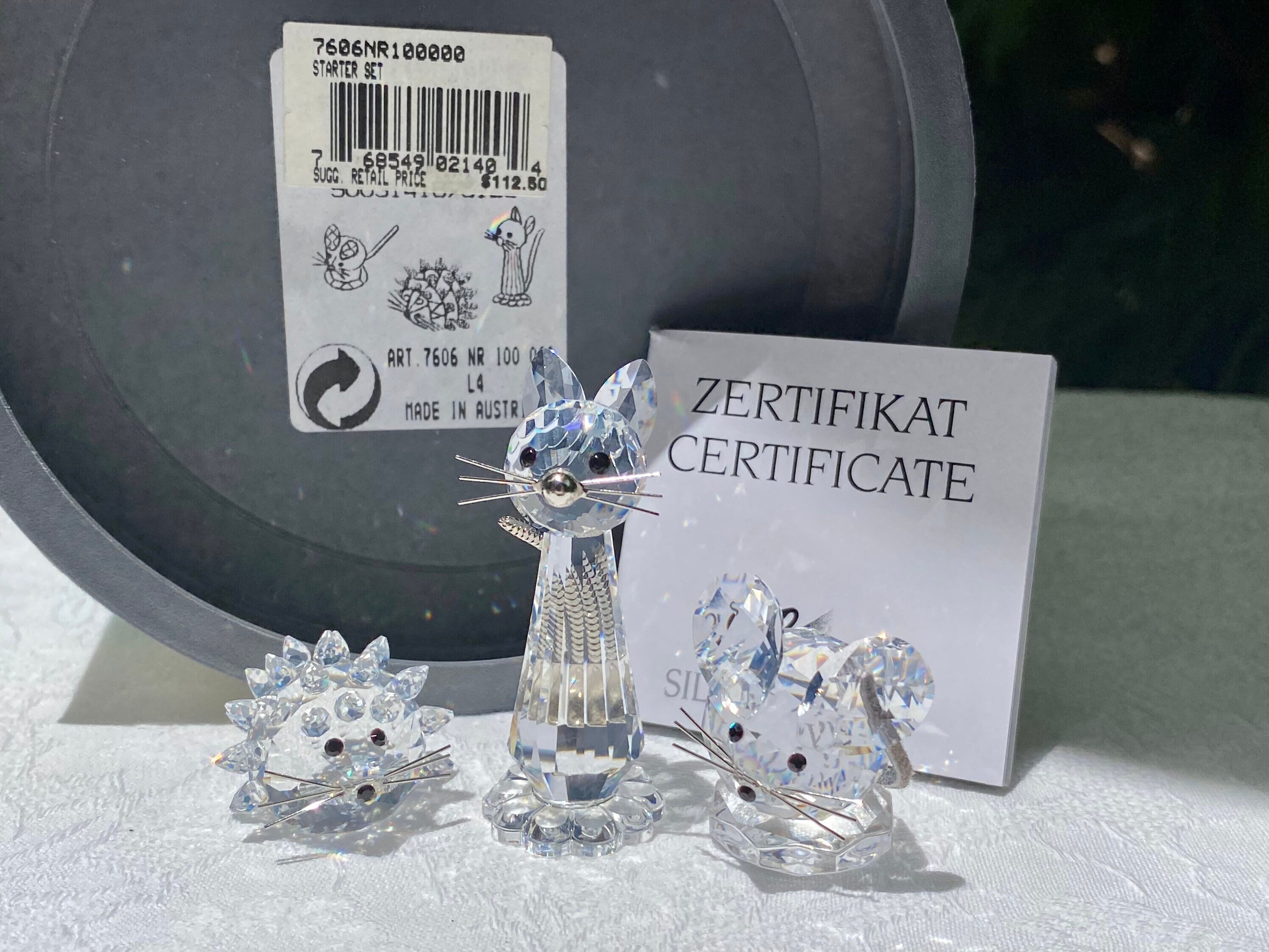 Vintage Swarovski Crystal Three Piece Starter Set Cat Mouse